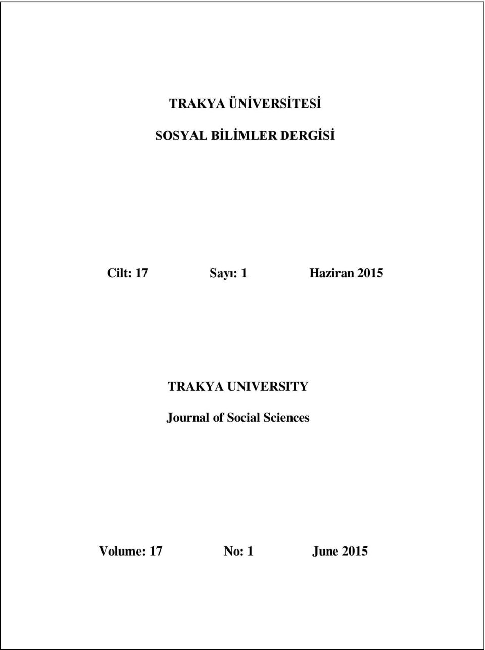 2015 TRAKYA UNIVERSITY Journal of