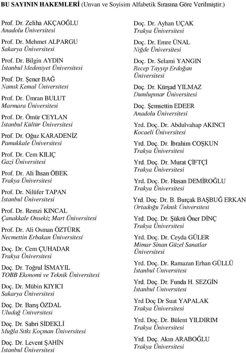 Dr. Ali İhsan ÖBEK Trakya Üniversitesi Prof. Dr. Nilüfer TAPAN İstanbul Üniversitesi Prof. Dr. Remzi KINCAL Çanakkale Onsekiz Mart Üniversitesi Prof. Dr. Ali Osman ÖZTÜRK Necmettin Erbakan Üniversitesi Doç.