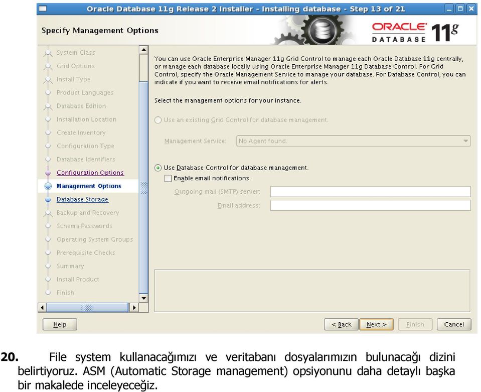 ASM (Automatic Storage management) opsiyonunu