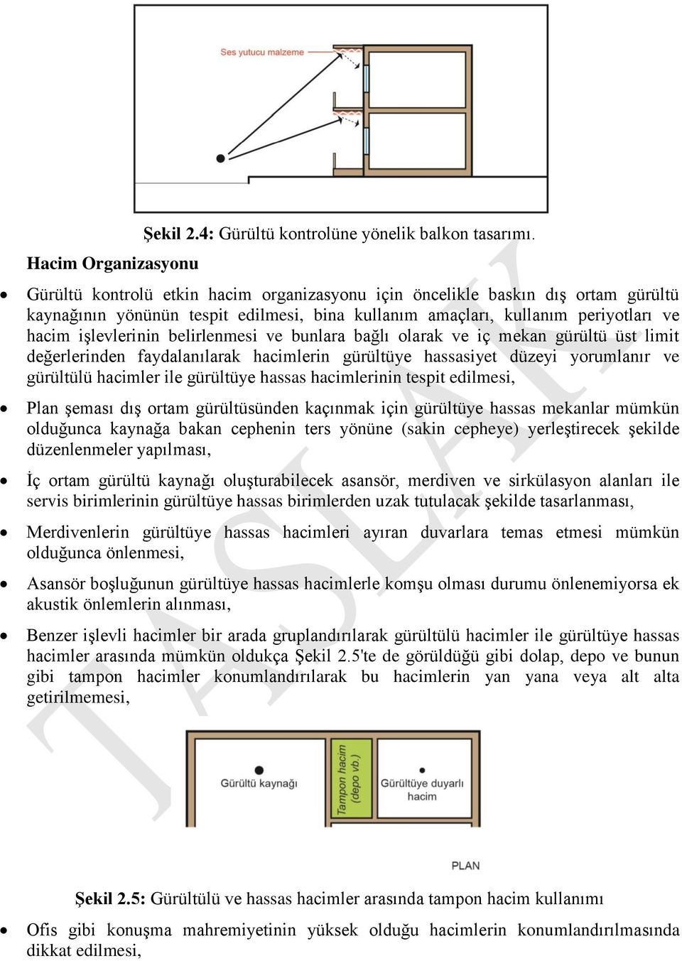 ve bunlara bağlı olarak ve iç mekan gürültü üst limit değerlerinden faydalanılarak hacimlerin gürültüye hassasiyet düzeyi yorumlanır ve gürültülü hacimler ile gürültüye hassas hacimlerinin tespit