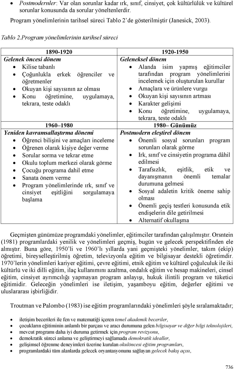 de gösterilmiştir (Janesick, 2003). Tablo 2.