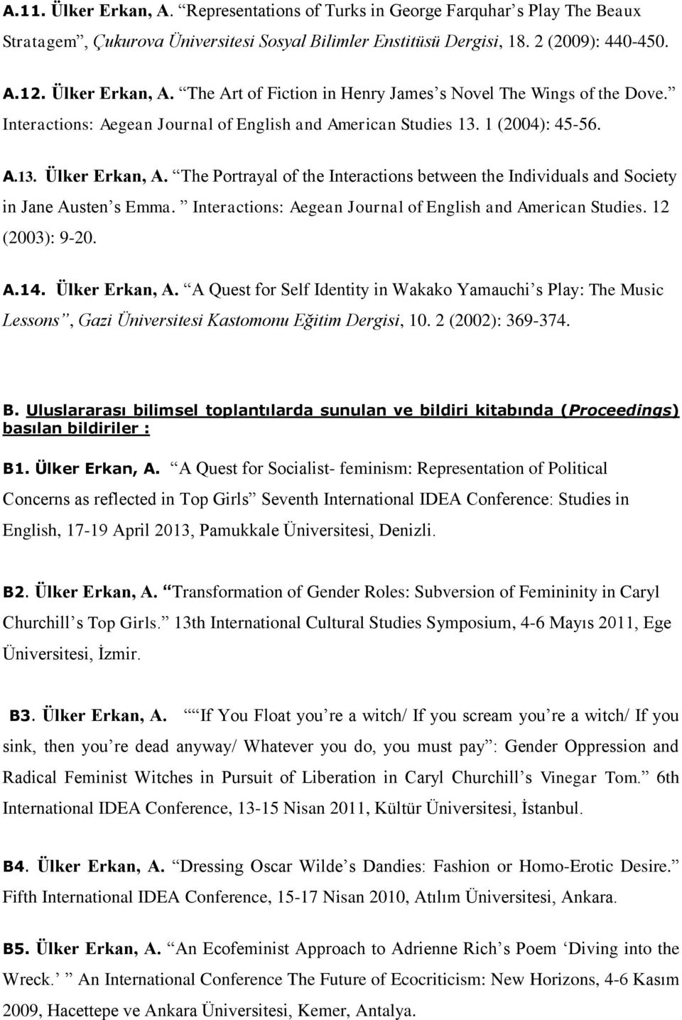 Interactions: Aegean Journal of English and American Studies. 12 (2003): 9-20. A.14. Ülker Erkan, A.