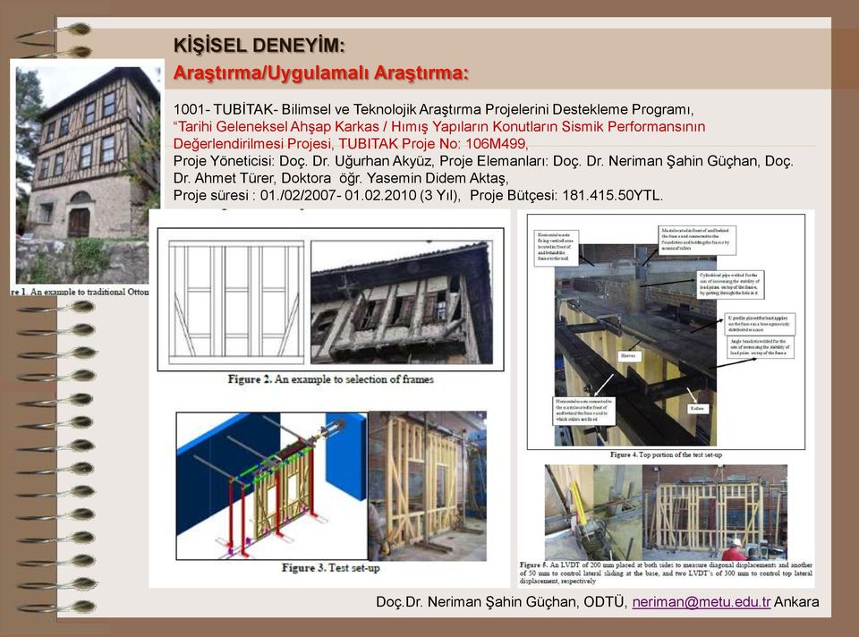 106M499, Proje Yöneticisi: Doç. Dr. Uğurhan Akyüz, Proje Elemanları: Doç. Dr. Neriman Şahin Güçhan, Doç. Dr. Ahmet Türer, Doktora öğr.