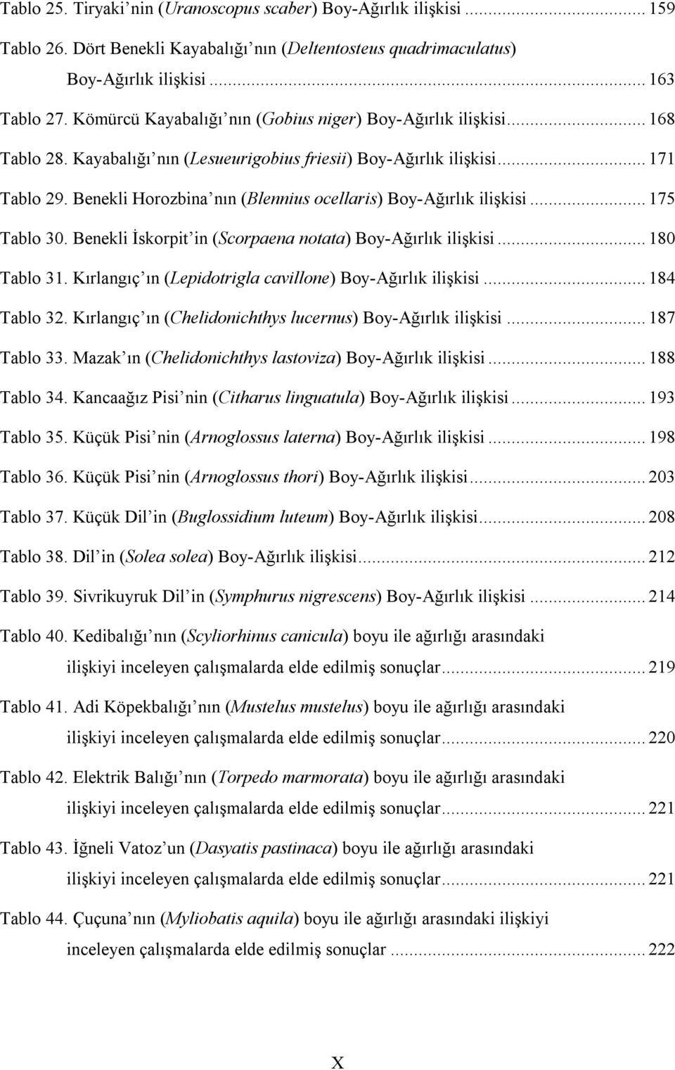 Benekli Horozbina nın (Blennius ocellaris) Boy-Ağırlık ilişkisi...17 Tablo 3. Benekli İskorpit in (Scorpaena notata) Boy-Ağırlık ilişkisi...18 Tablo 31.