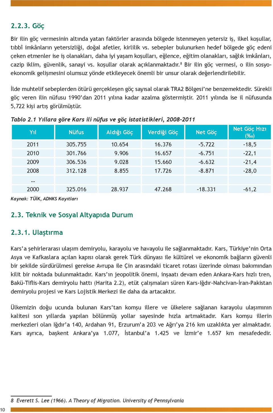 koşullar olarak açıklanmaktadır. 8 Bir ilin göç vermesi, o ilin sosyoekonomik gelişmesini olumsuz yönde etkileyecek önemli bir unsur olarak değerlendirilebilir.