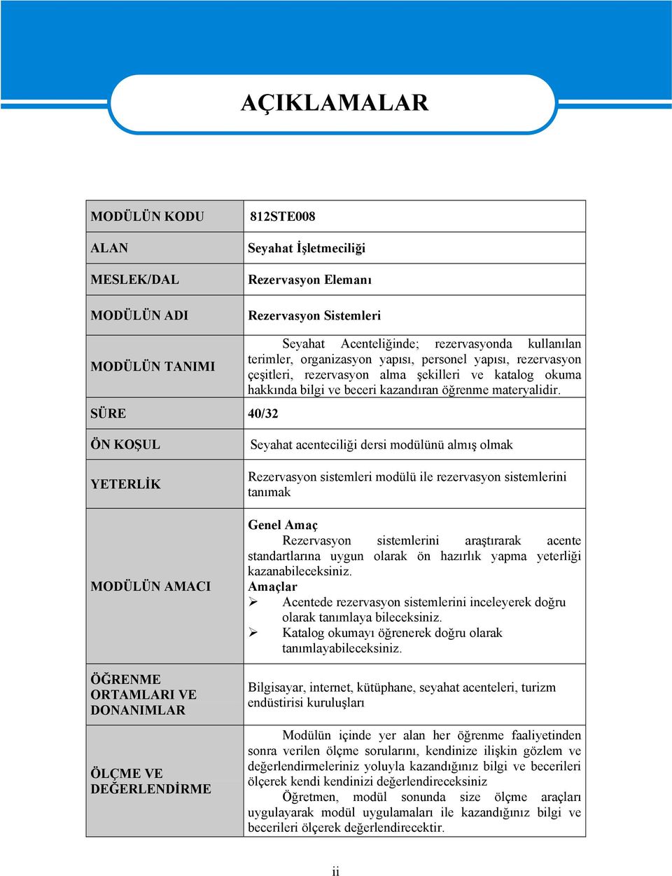 ÖN KOŞUL YETERLİK MODÜLÜN AMACI ÖĞRENME ORTAMLARI VE DONANIMLAR ÖLÇME VE DEĞERLENDİRME Seyahat acenteciliği dersi modülünü almış olmak Rezervasyon sistemleri modülü ile rezervasyon sistemlerini