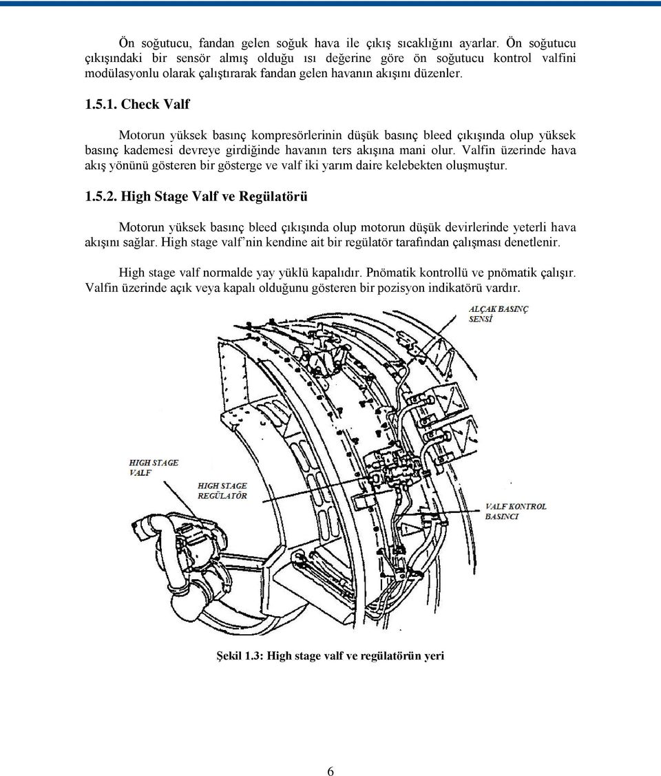 5.1. Check Valf Motorun yüksek basınç kompresörlerinin düģük basınç bleed çıkıģında olup yüksek basınç kademesi devreye girdiğinde havanın ters akıģına mani olur.