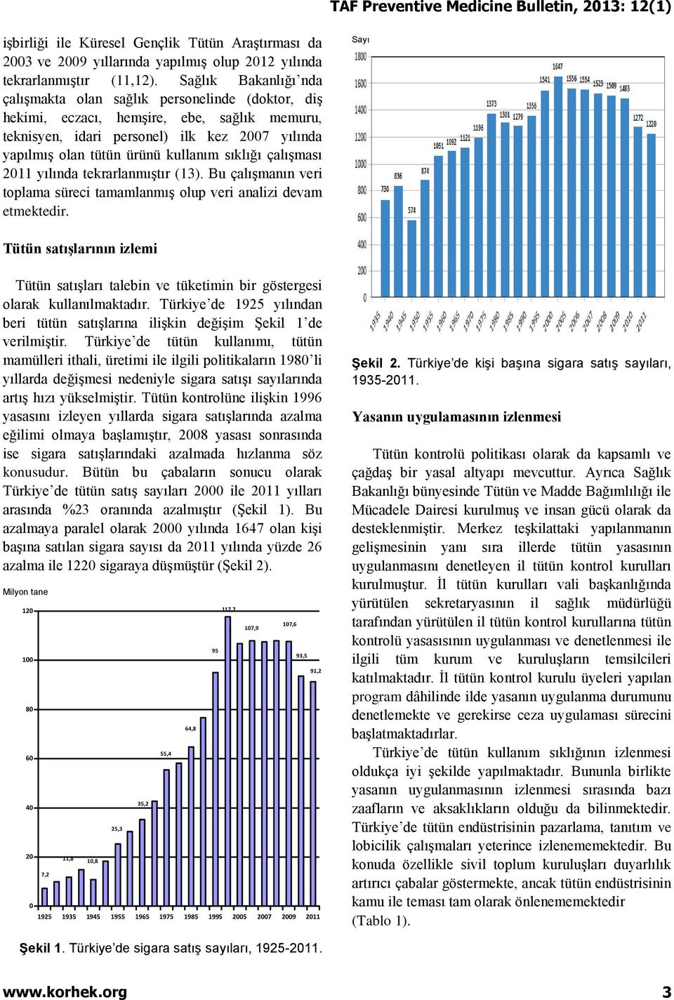 sıklığı çalışması 2011 yılında tekrarlanmıştır (13). Bu çalışmanın veri toplama süreci tamamlanmış olup veri analizi devam etmektedir.