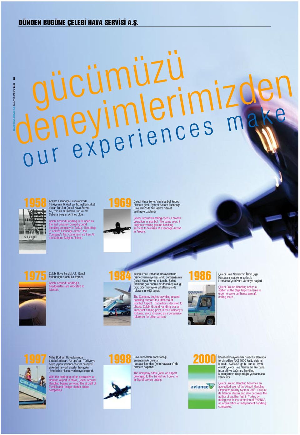 FAAL YET RAPORU 2003 gücümüzü deneyimlerimizden our experiences make 1958 Ankara Esenbo a Havaalan 'nda Türkiye'nin ilk özel yer hizmetleri flirketi olarak kurulan Çelebi Hava Servisi A.fi.