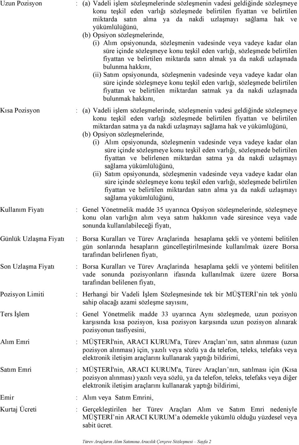 (i) Alım opsiyonunda, sözleşmenin vadesinde veya vadeye kadar olan süre içinde sözleşmeye konu teşkil eden varlığı, sözleşmede belirtilen fiyattan ve belirtilen miktarda satın almak ya da nakdi