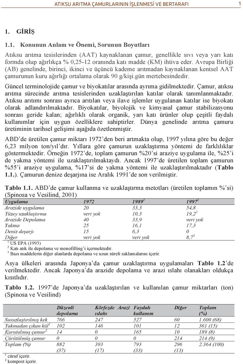 Avrupa Birliği (AB) genelinde, birinci, ikinci ve üçüncü kademe arıtmadan kaynaklanan kentsel AAT çamurunun kuru ağırlığı ortalama olarak 90 g/kişi.gün mertebesindedir.