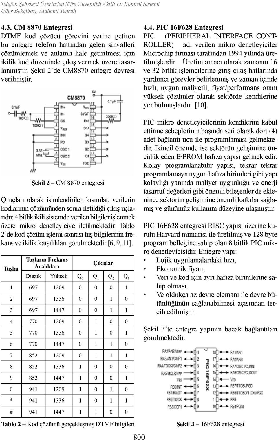 tasarlanmıştır. Şekil 2 de CM8870 entegre devresi verilmiştir. Şekil 2 CM 8870 entegresi Q uçları olarak isimlendirilen kısımlar, verilerin kodlarının çözümünden sonra iletildiği çıkış uçlarıdır.