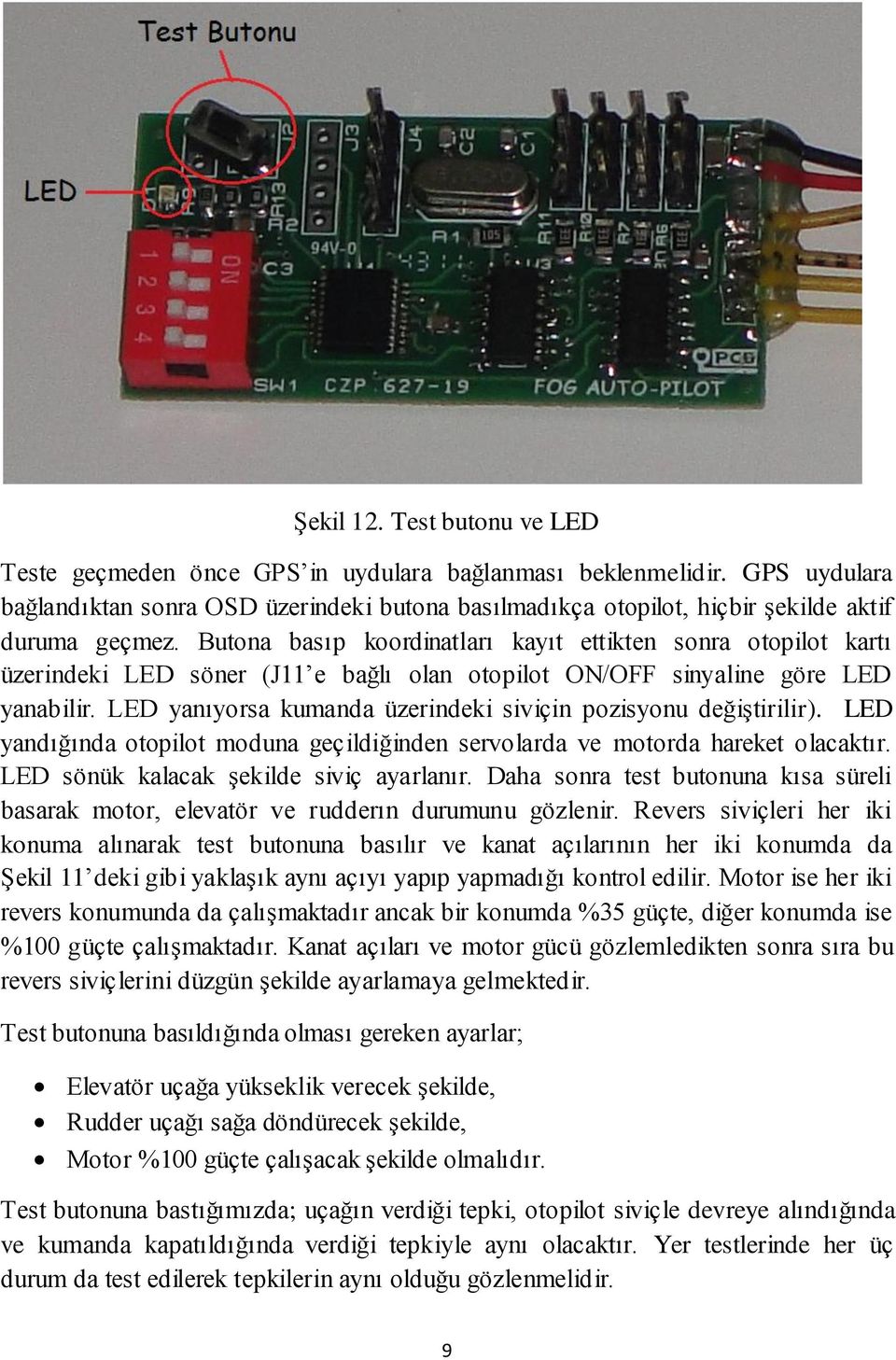 Butona basıp koordinatları kayıt ettikten sonra otopilot kartı üzerindeki LED söner (J11 e bağlı olan otopilot ON/OFF sinyaline göre LED yanabilir.
