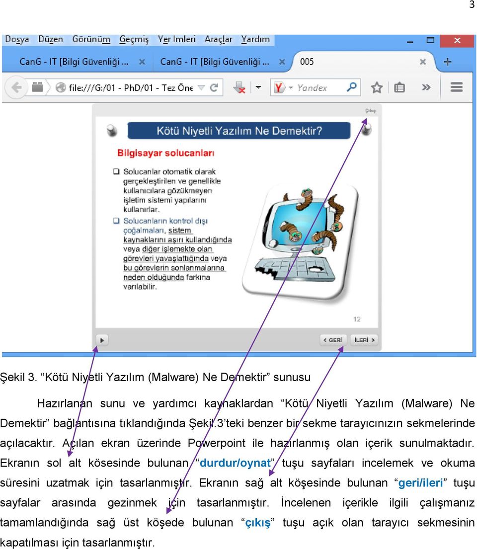 3 teki benzer bir sekme tarayıcınızın sekmelerinde açılacaktır. Açılan ekran üzerinde Powerpoint ile hazırlanmış olan içerik sunulmaktadır.