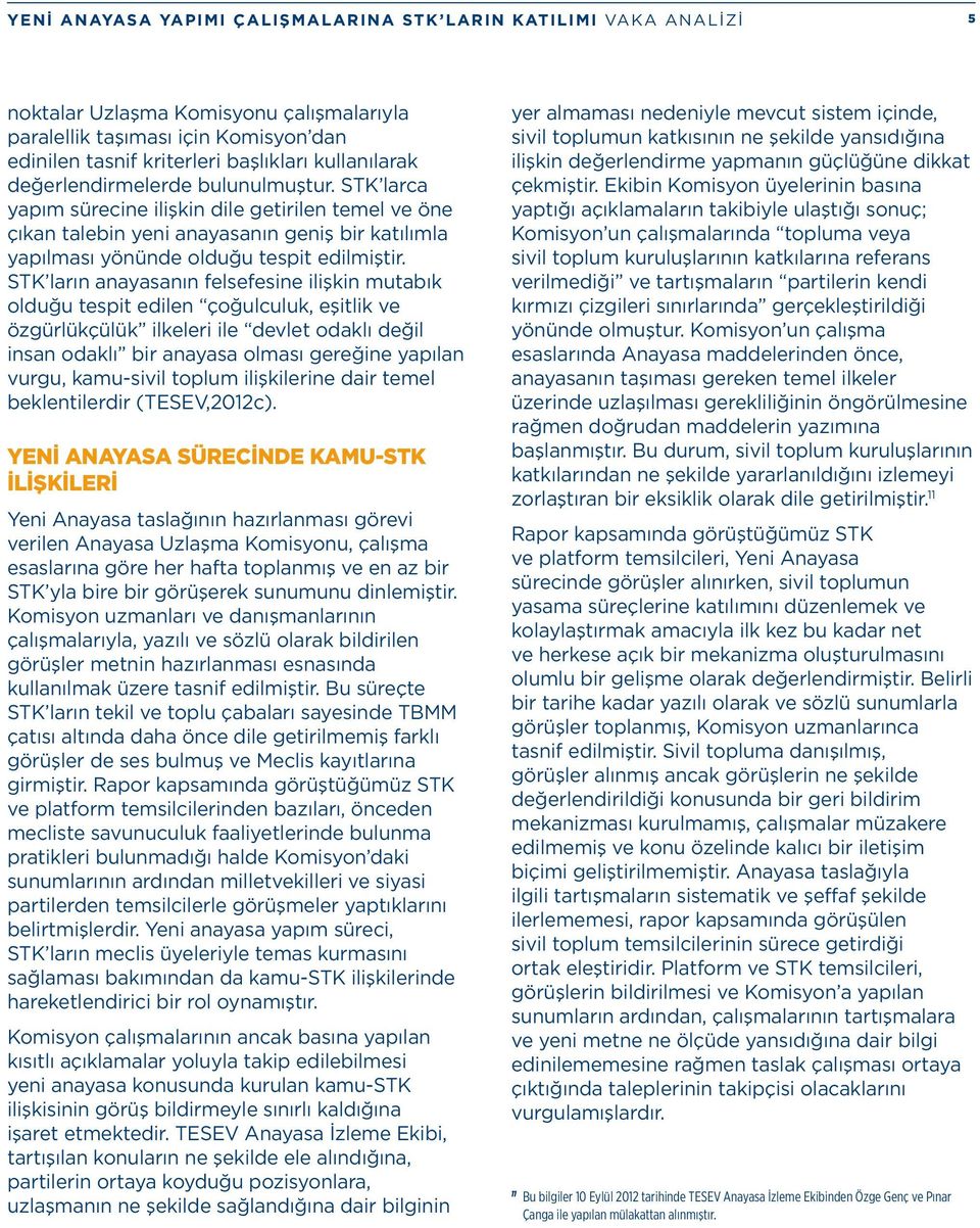 STK ların anayasanın felsefesine ilişkin mutabık olduğu tespit edilen çoğulculuk, eşitlik ve özgürlükçülük ilkeleri ile devlet odaklı değil insan odaklı bir anayasa olması gereğine yapılan vurgu,