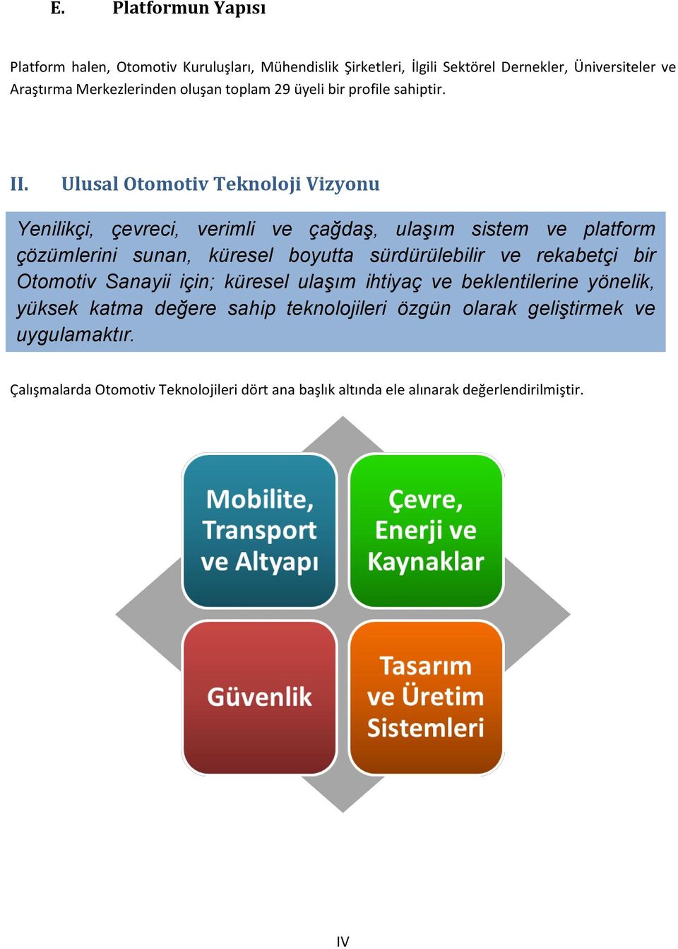 Ulusal Otomotiv Teknoloji Vizyonu Yenilikçi, çevreci, verimli ve çağdaş, ulaşım sistem ve platform çözümlerini sunan, küresel boyutta sürdürülebilir ve