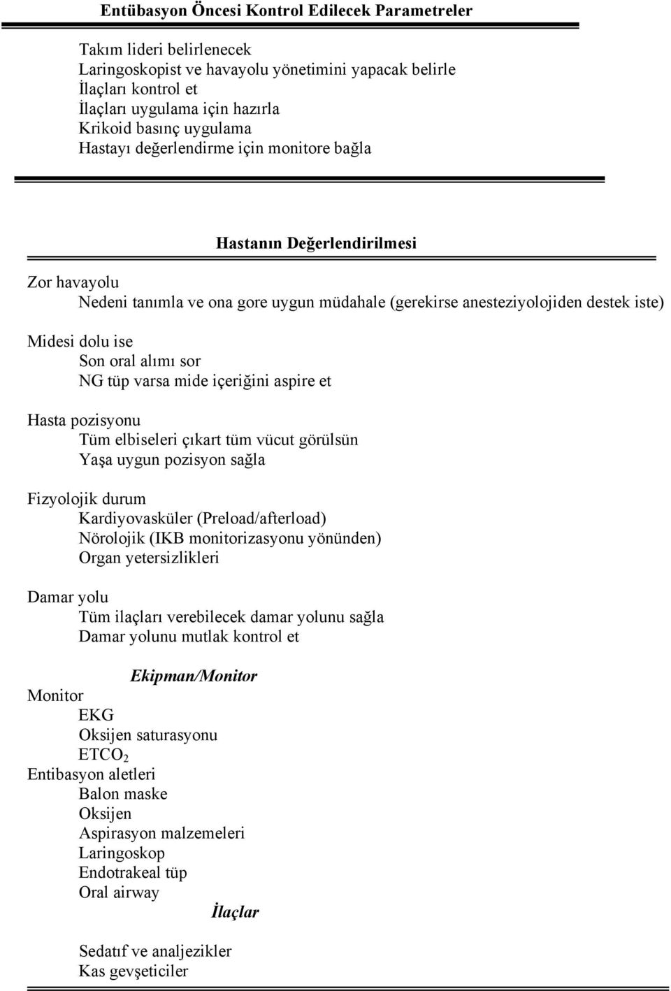 alımı sor NG tüp varsa mide içeriğini aspire et Hasta pozisyonu Tüm elbiseleri çıkart tüm vücut görülsün Yaşa uygun pozisyon sağla Fizyolojik durum Kardiyovasküler (Preload/afterload) Nörolojik (IKB