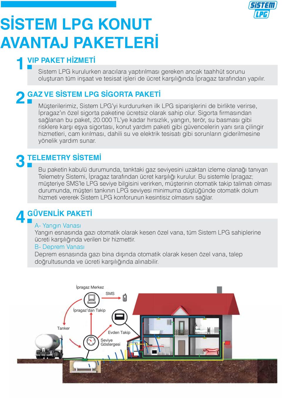 GAZ ve SiSTEM LPG SiGORTA PAKETi Müşterilerimiz, Sistem LPG yi kurdururken ilk LPG siparişlerini de birlikte verirse, İpragaz ın özel sigorta paketine ücretsiz olarak sahip olur.