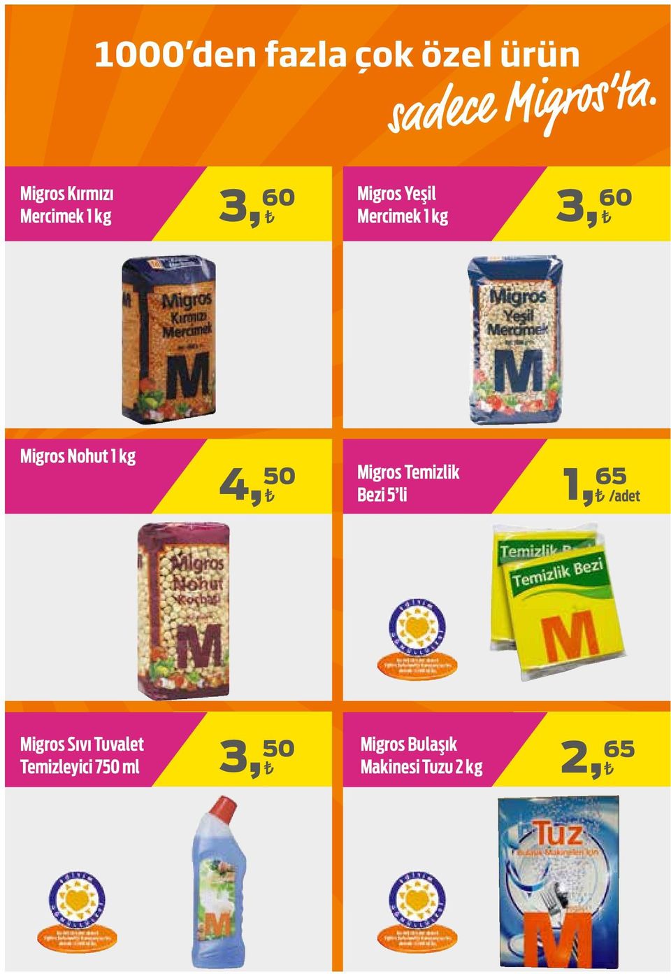 Migros Temizlik Bezi 5 li 1, 65 /adet Migros Sıvı Tuvalet