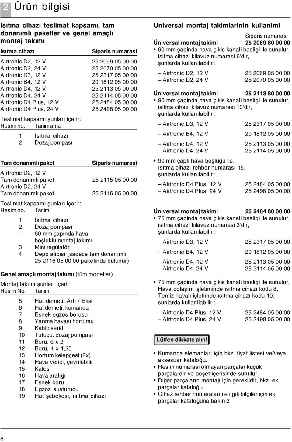 D4 Plus, 24 V 25 2498 05 00 00 Teslimat kapsamý þunlarý içerir: Resim no.