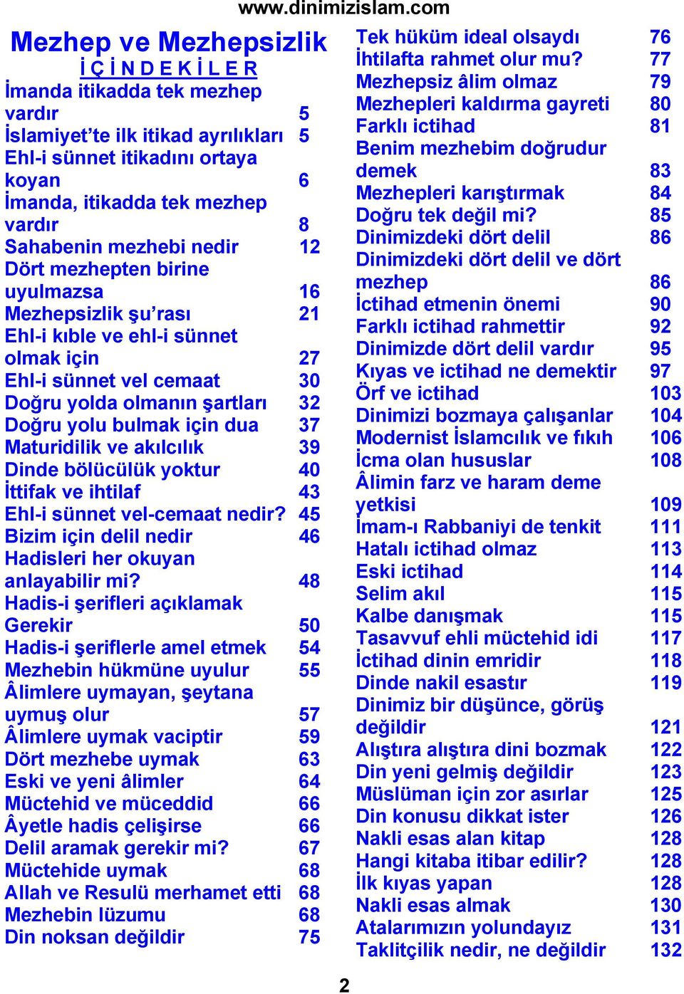 bulmak için dua 37 Maturidilik ve akılcılık 39 Dinde bölücülük yoktur 40 İttifak ve ihtilaf 43 Ehl-i sünnet vel-cemaat nedir? 45 Bizim için delil nedir 46 Hadisleri her okuyan anlayabilir mi?