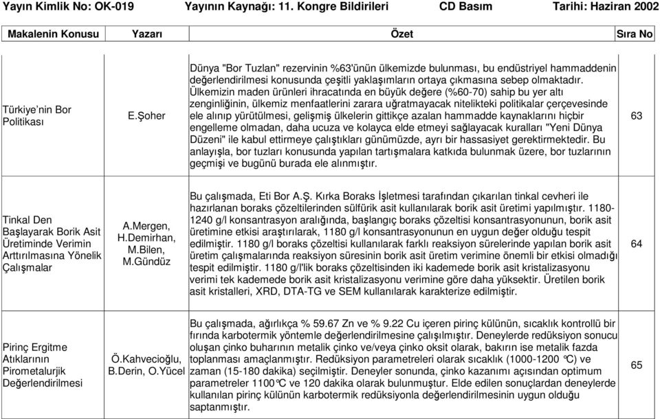 Ülkemizin maden ürünleri ihracatında en büyük değere (%60-70) sahip bu yer altı zenginliğinin, ülkemiz menfaatlerini zarara uğratmayacak nitelikteki politikalar çerçevesinde ele alınıp yürütülmesi,