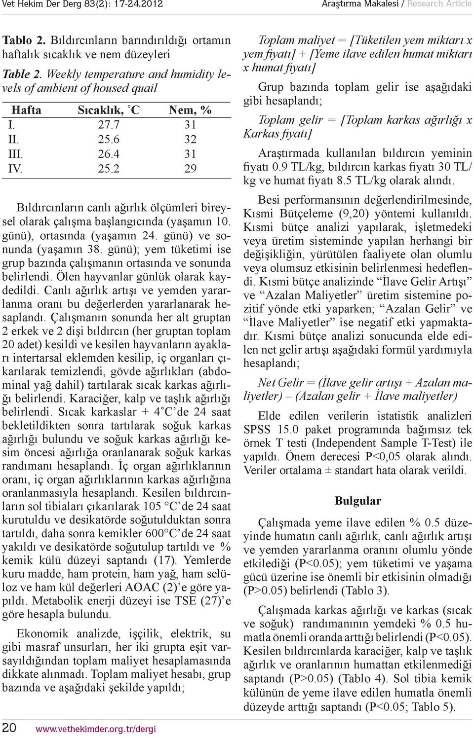 günü); yem tüketimi ise grup bazında çalışmanın ortasında ve sonunda belirlendi. Ölen hayvanlar günlük olarak kaydedildi.