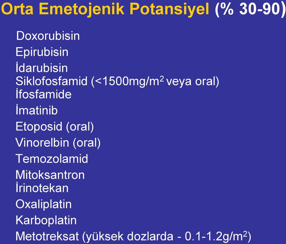 İmatinib Etoposid (oral) Vinorelbin (oral) Temozolamid