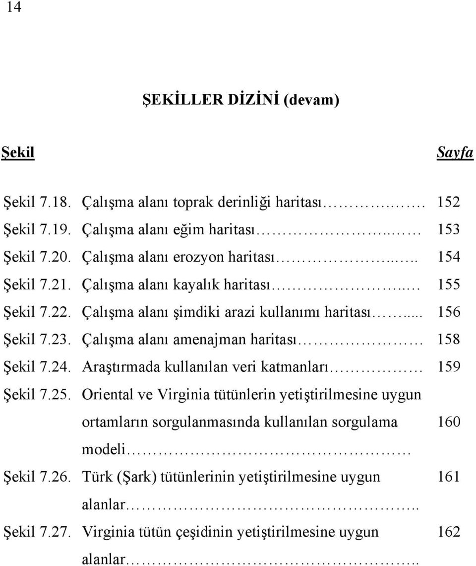 Çalışma alanı amenajman haritası 158 Şekil 7.24. Araştırmada kullanılan veri katmanları 159 Şekil 7.25.