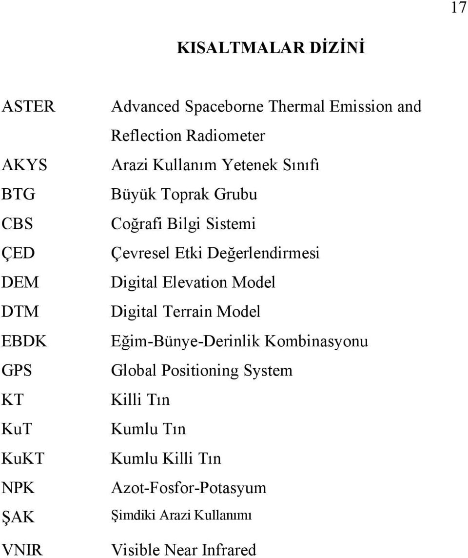 Etki Değerlendirmesi Digital Elevation Model Digital Terrain Model Eğim-Bünye-Derinlik Kombinasyonu Global