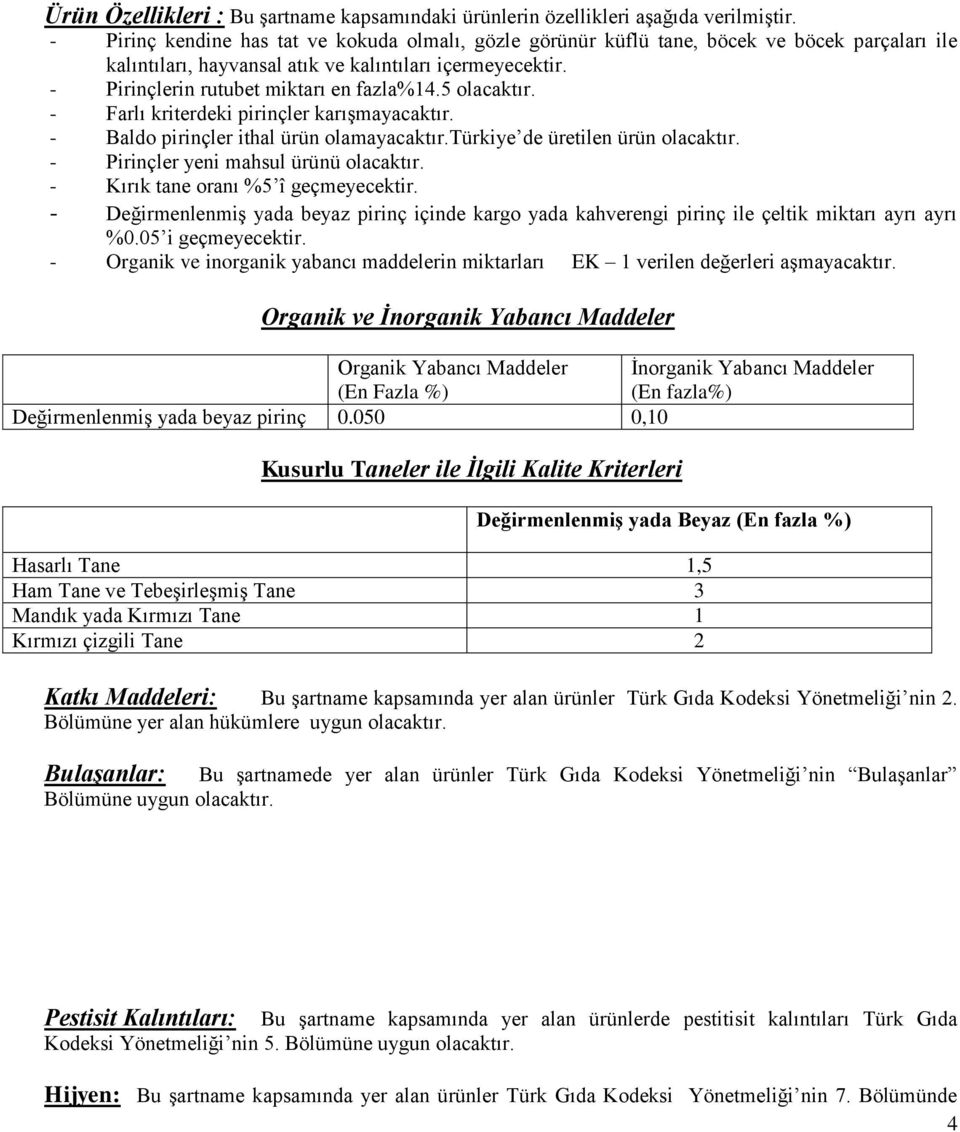 5 olacaktır. - Farlı kriterdeki pirinçler karışmayacaktır. - Baldo pirinçler ithal ürün olamayacaktır.türkiye de üretilen ürün olacaktır. - Pirinçler yeni mahsul ürünü olacaktır.