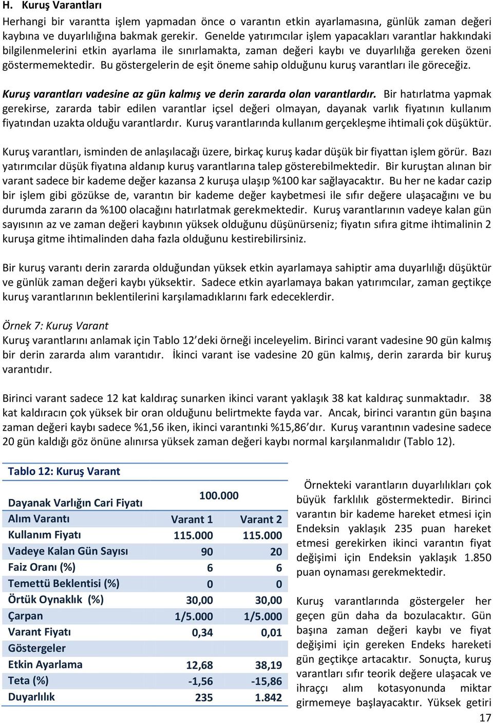 Bu göstergelerin de eşit öneme sahip olduğunu kuruş varantları ile göreceğiz. Kuruş varantları vadesine az gün kalmış ve derin zararda olan varantlardır.