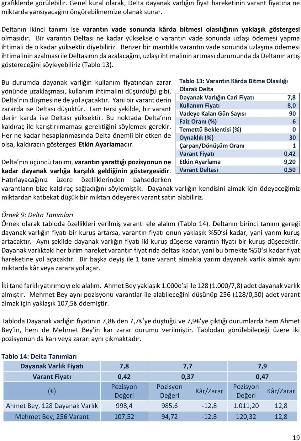 Bir varantın Deltası ne kadar yüksekse o varantın vade sonunda uzlaşı ödemesi yapma ihtimali de o kadar yüksektir diyebiliriz.