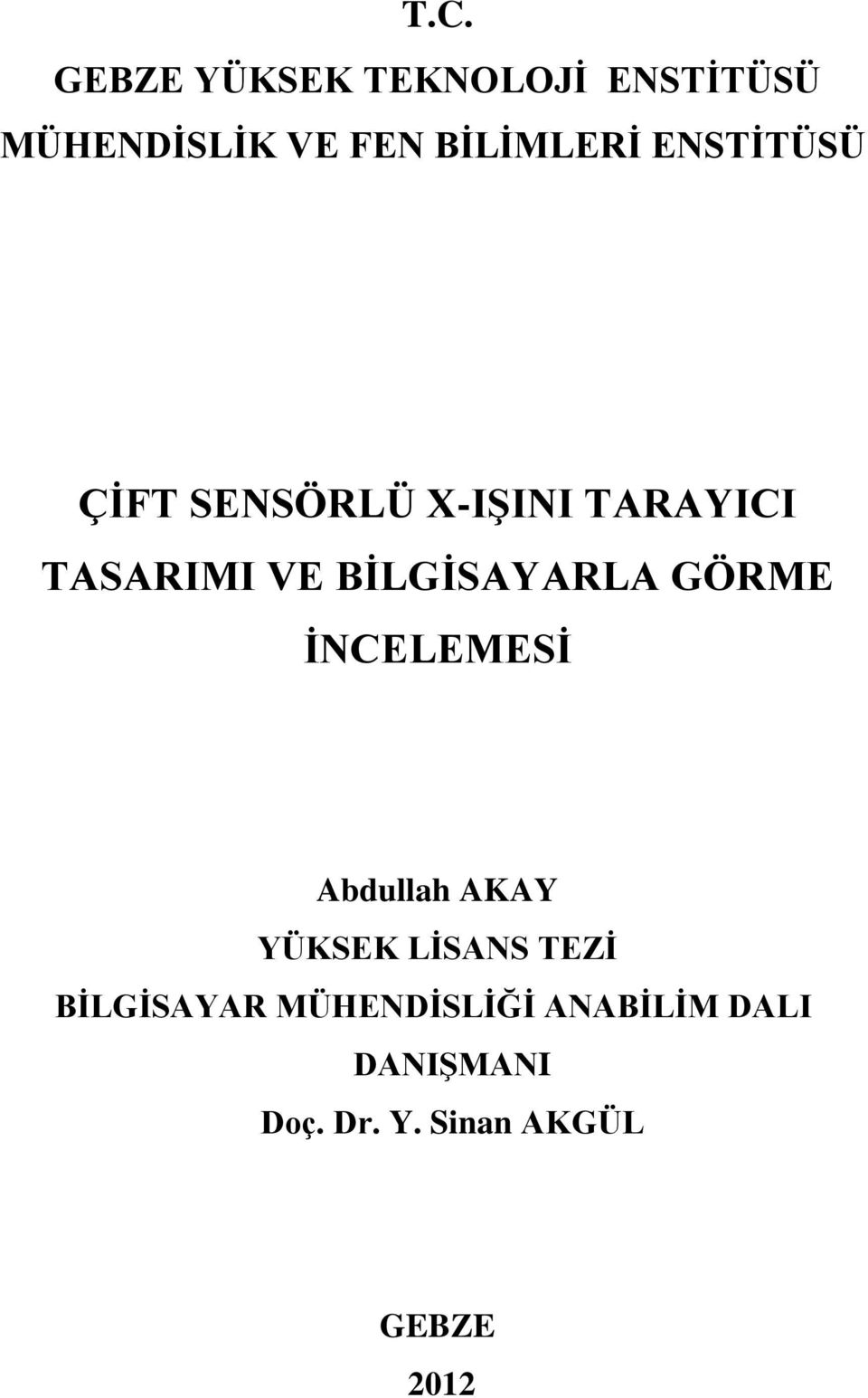 GÖRME İNCELEMESİ Abdullah AKAY YÜKSEK LİSANS TEZİ BİLGİSAYAR