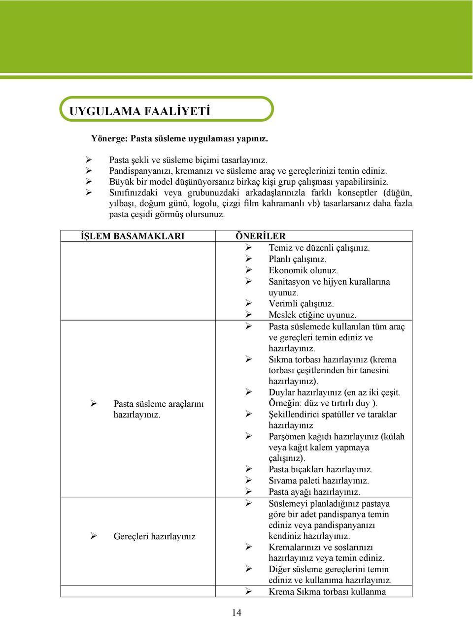 Sınıfınızdaki veya grubunuzdaki arkadaşlarınızla farklı konseptler (düğün, yılbaşı, doğum günü, logolu, çizgi film kahramanlı vb) tasarlarsanız daha fazla pasta çeşidi görmüş olursunuz.