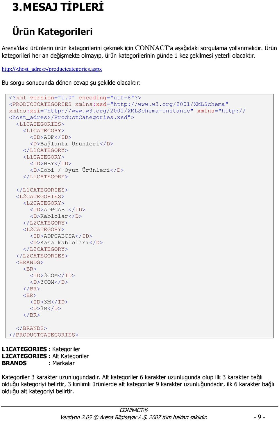 aspx Bu sorgu sonucunda dönen cevap şu şekilde olacaktır: <?xml version="1.0" encoding="utf-8"?> <PRODUCTCATEGORIES xmlns:xsd="http://www.w3.