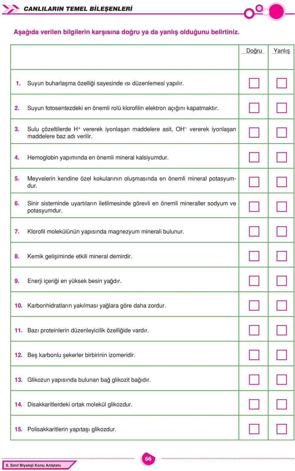 Hemoglobin yapımında en önemli mineral kalsiyumdur. 5. Meyvelerin kendine özel kokularının oluşmasında en önemli mineral potasyumdur. 6.