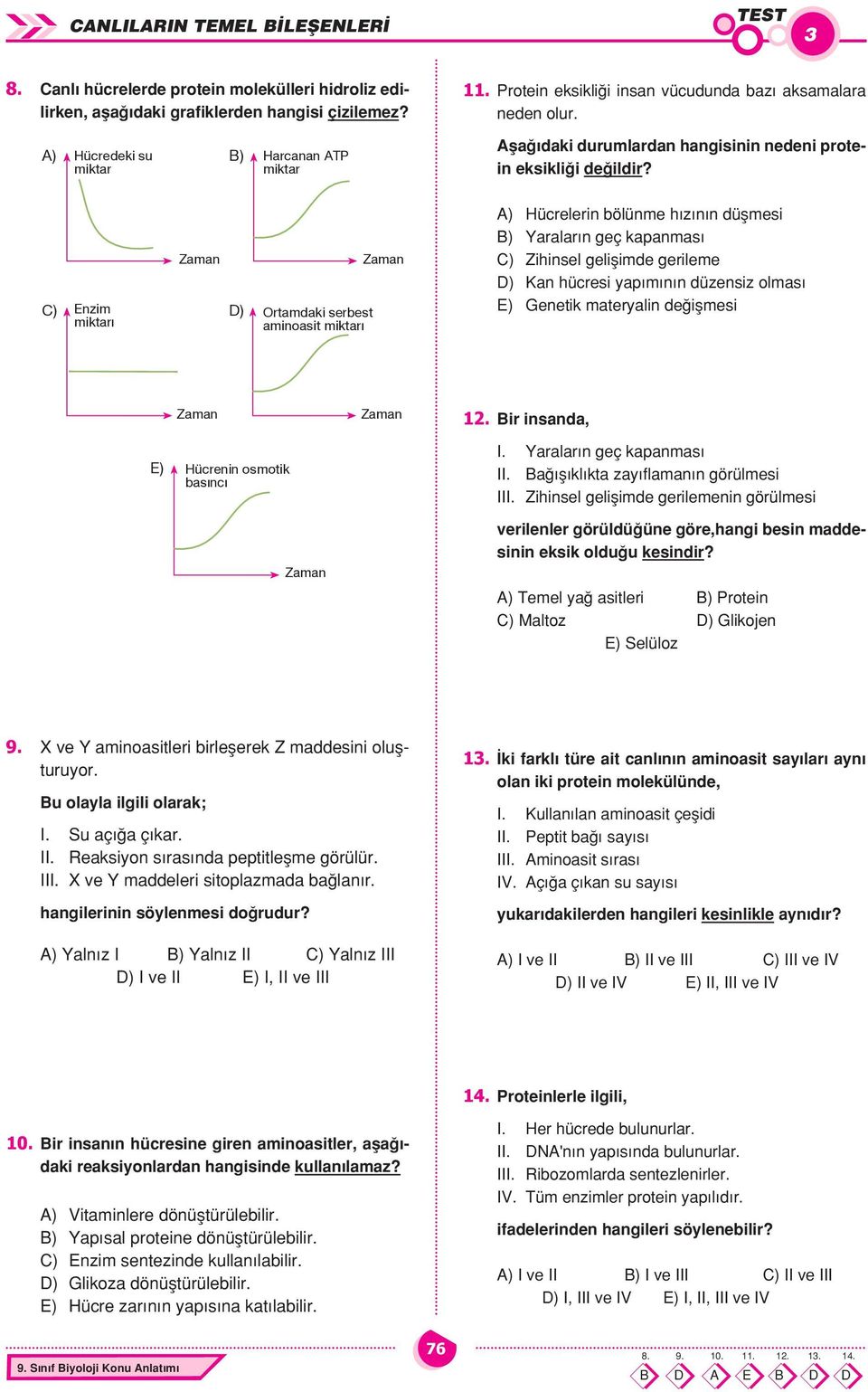 C) Enzim D) miktar Ortamdaki serbest aminoasit miktar A) Hücrelerin bölünme h z n n düflmesi B) Yaralar n geç kapanmas C) Zihinsel geliflimde gerileme D) Kan hücresi yap m n n düzensiz olmas E)