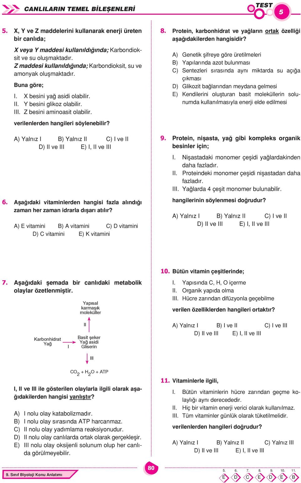 Protein, karbonhidrat ve ya lar n ortak özelli i afla dakilerden hangisidir?