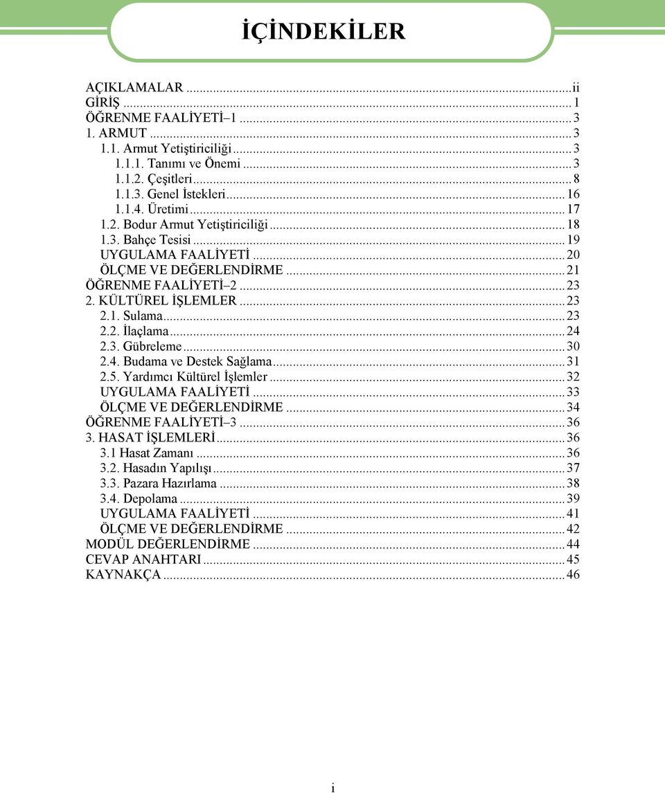 ..24 2.3. Gübreleme...30 2.4. Budama ve Destek Sağlama...31 2.5. Yardımcı Kültürel İşlemler...32 UYGULAMA FAALİYETİ...33 ÖLÇME VE DEĞERLENDİRME...34 ÖĞRENME FAALİYETİ 3...36 3. HASAT İŞLEMLERİ...36 3.1 Hasat Zamanı.