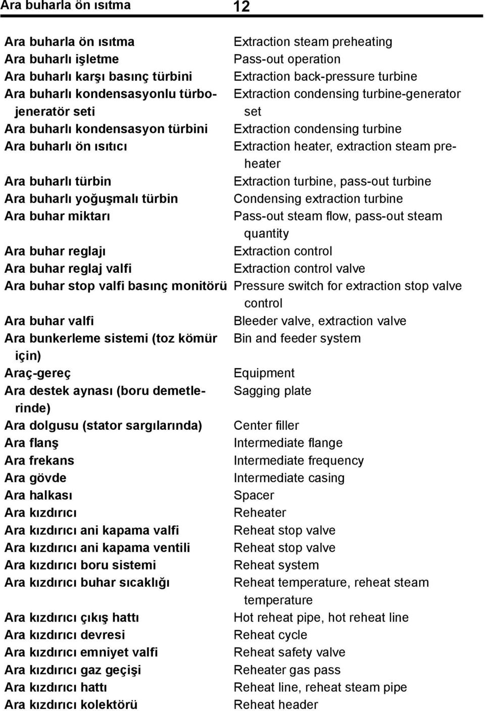 steam preheater Ara buharlı türbin Extraction turbine, pass-out turbine Ara buharlı yoğuşmalı türbin Condensing extraction turbine Ara buhar miktarı Pass-out steam fl ow, pass-out steam quantity Ara
