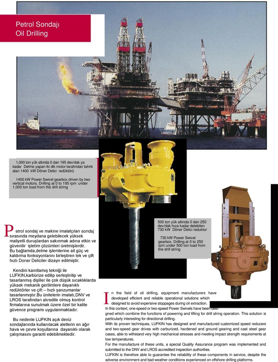 Drilling at 0 to 195 rpm under by two vertical motors. Drilling at 0 to 195 rpm 1,000 ton load from the drill string under 1,000 ton load from the drill string. Petrol sondaj.