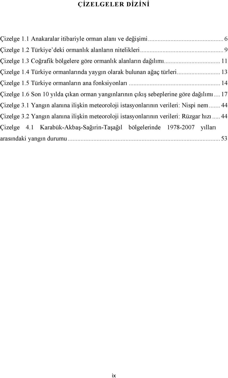 5 Türkiye ormanların ana fonksiyonları... 14 Çizelge 1.6 Son 10 yılda çıkan orman yangınlarının çıkış sebeplerine göre dağılımı... 17 Çizelge 3.