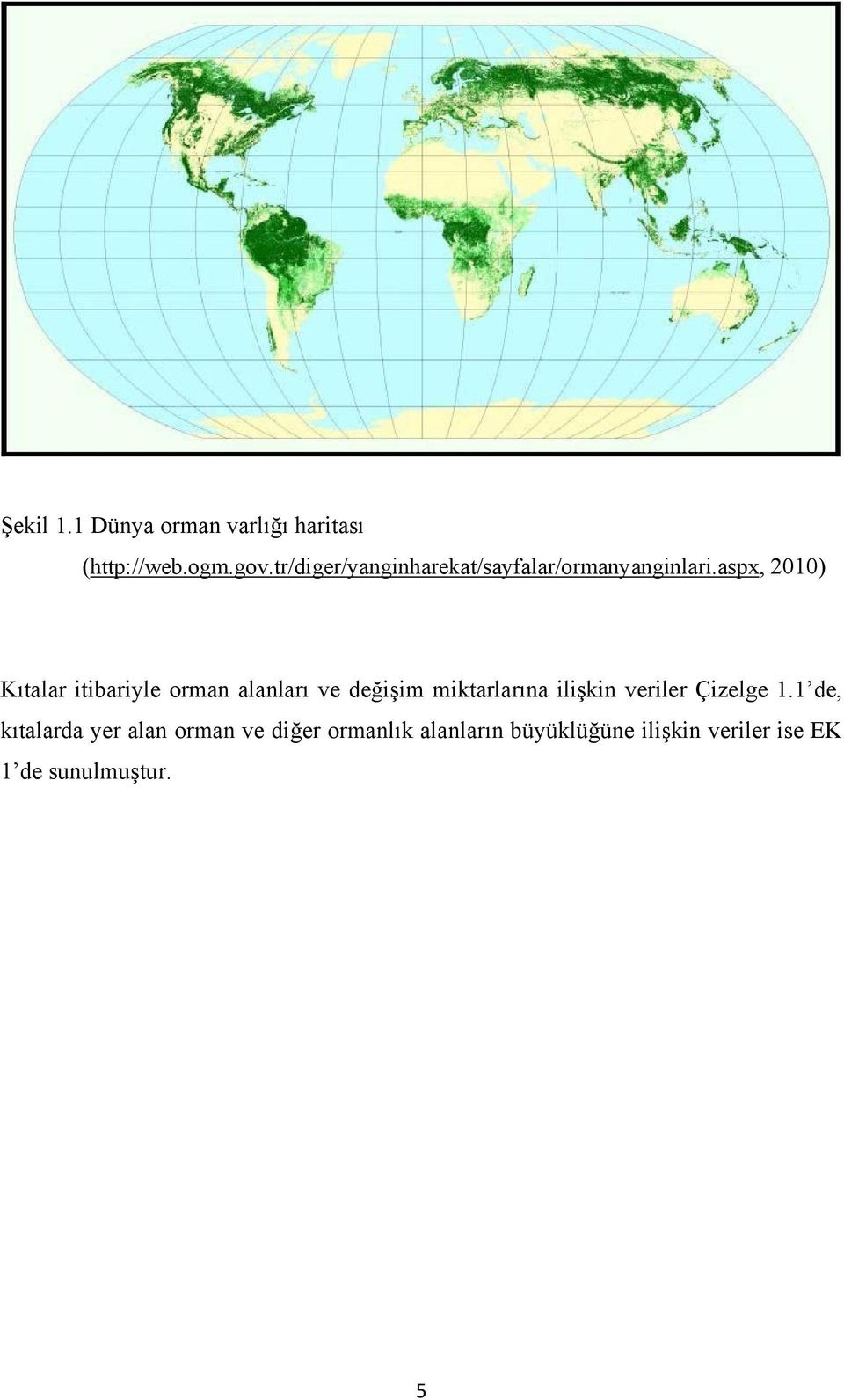 aspx, 2010) Kıtalar itibariyle orman alanları ve değişim miktarlarına ilişkin