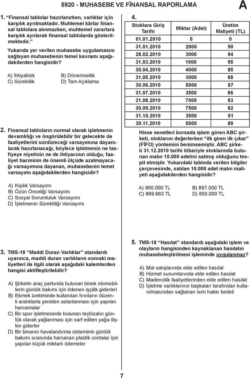 Finansal tabloların normal olarak işletmenin devamlılığı ve öngörülebilir bir gelecekte de faaliyetlerini sürdüreceği varsayımına dayanılarak hazırlanacağı, böylece işletmenin ne tasfiyeye niyetinin