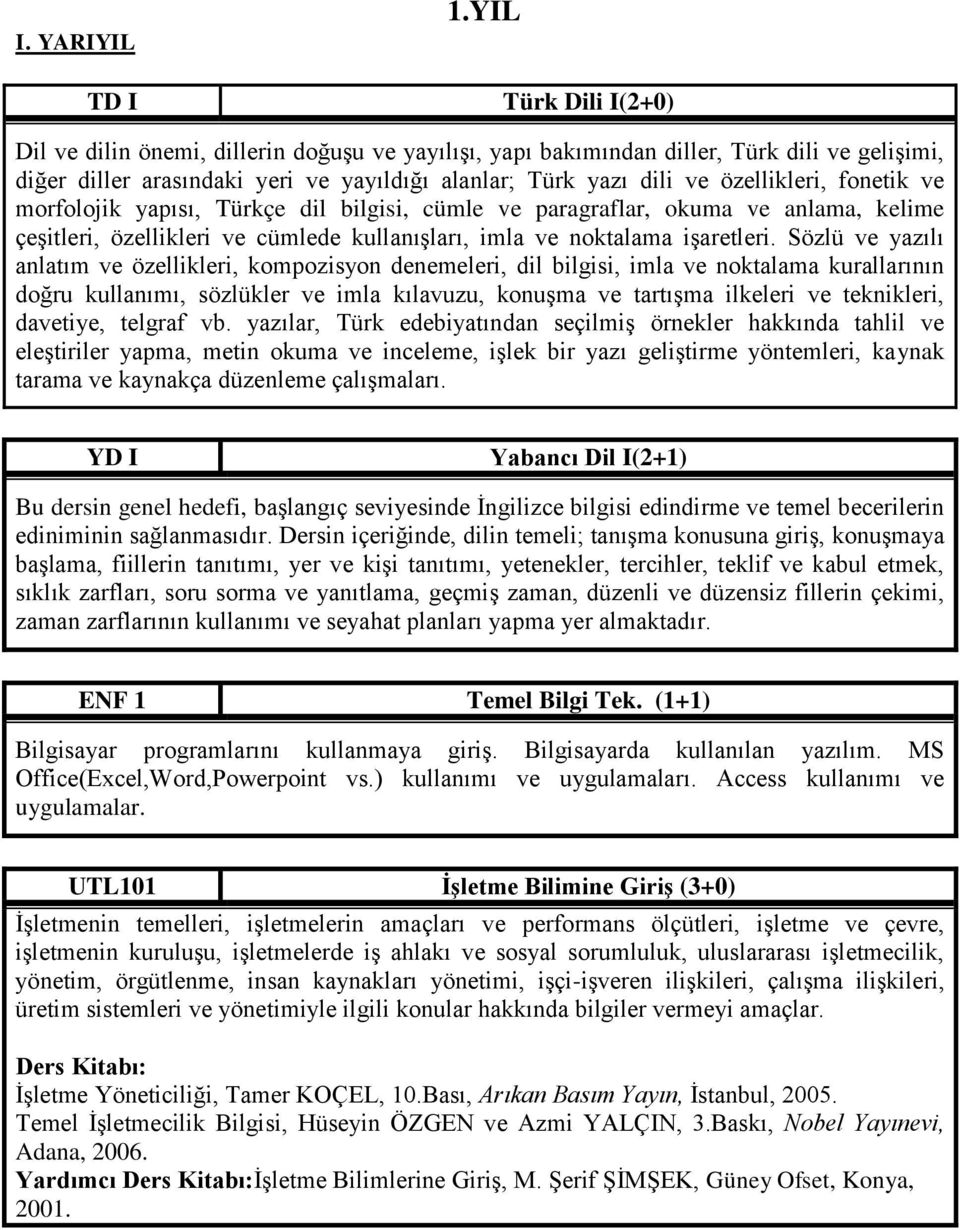 fonetik ve morfolojik yapısı, Türkçe dil bilgisi, cümle ve paragraflar, okuma ve anlama, kelime çeşitleri, özellikleri ve cümlede kullanışları, imla ve noktalama işaretleri.