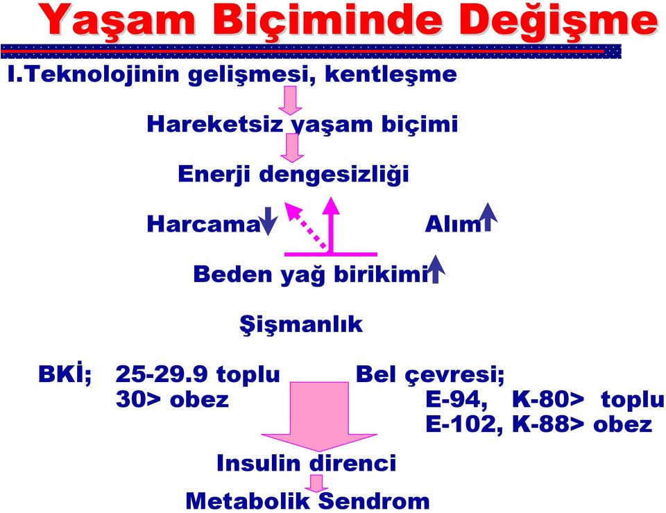 Enerji dengesizliği Harcama Alım Beden yağ birikimi Şişmanlık