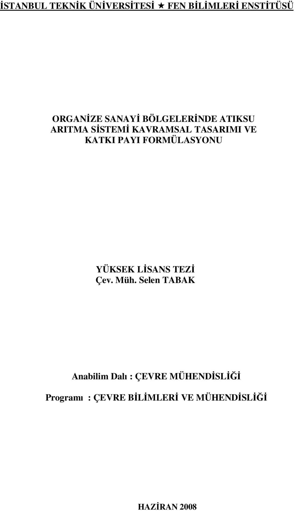 FORMÜLASYONU YÜKSEK LİSANS TEZİ Çev. Müh.