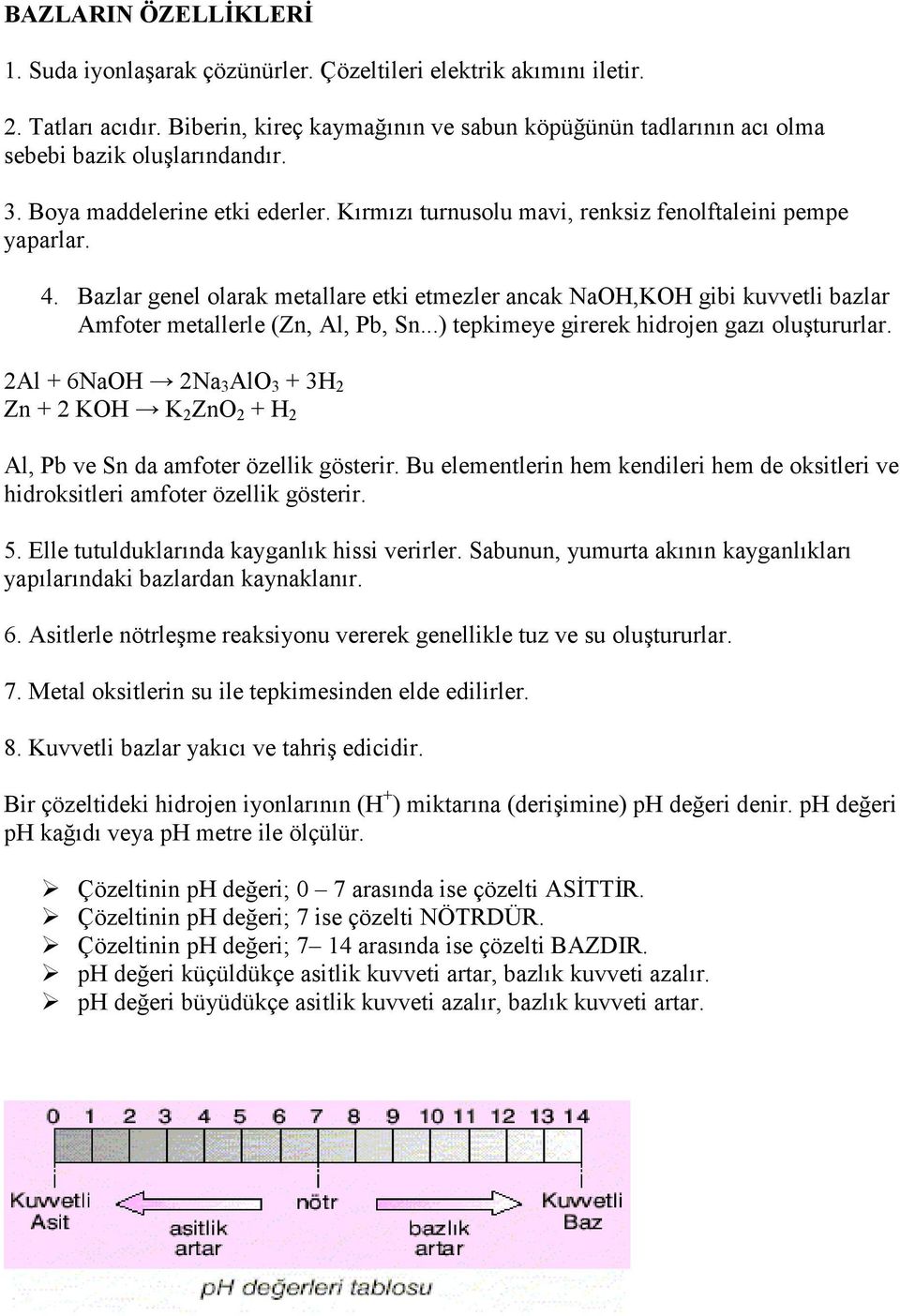 Bazlar genel olarak metallare etki etmezler ancak NaOH,KOH gibi kuvvetli bazlar Amfoter metallerle (Zn, Al, Pb, Sn...) tepkimeye girerek hidrojen gazı oluştururlar.