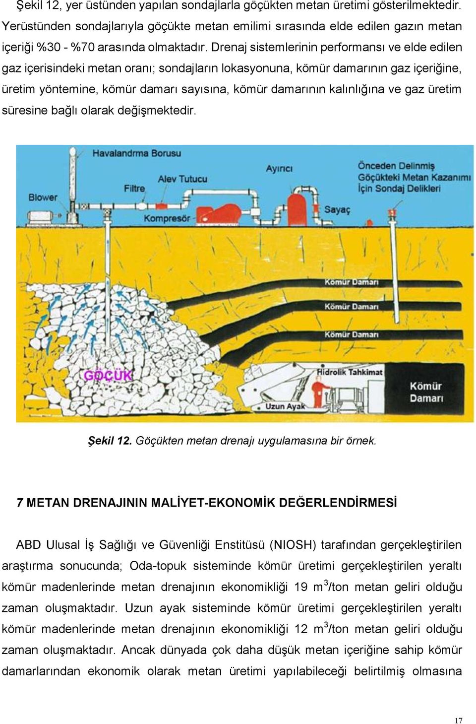 Drenaj sistemlerinin performansı ve elde edilen gaz içerisindeki metan oranı; sondajların lokasyonuna, kömür damarının gaz içeriğine, üretim yöntemine, kömür damarı sayısına, kömür damarının